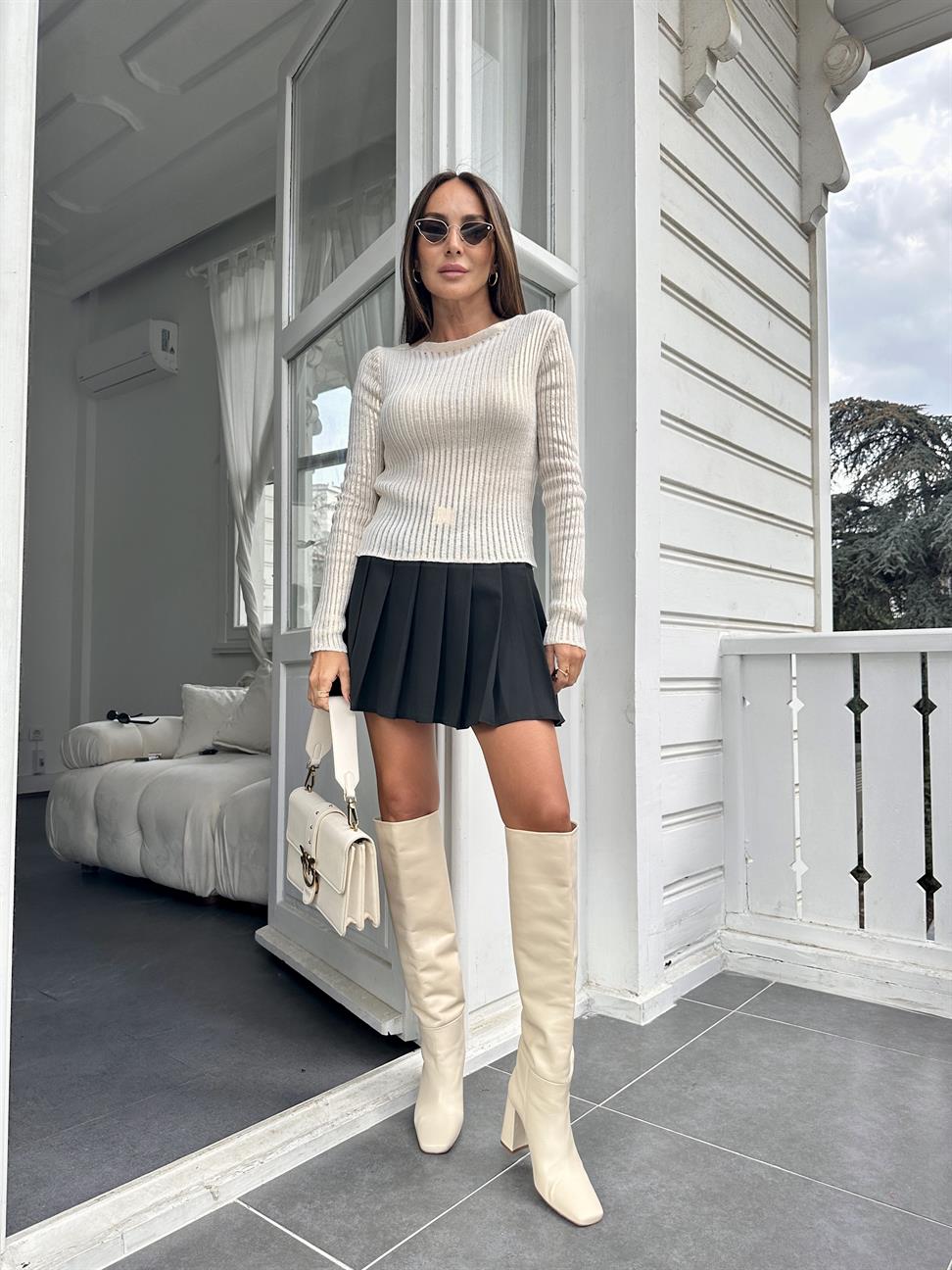 Gold Parlak Baskılı Triko Kazak