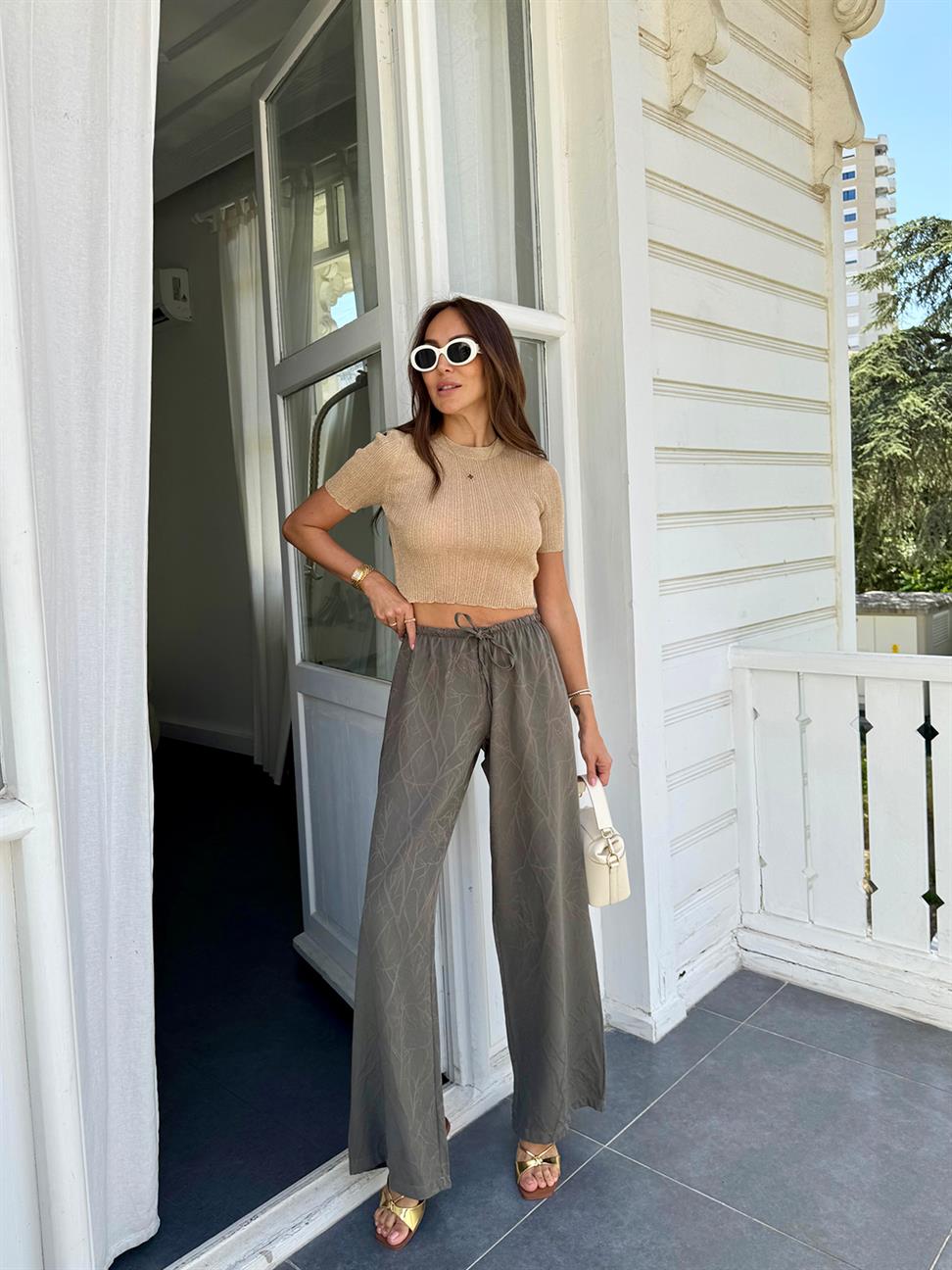 Gold Simli Crop Bluz