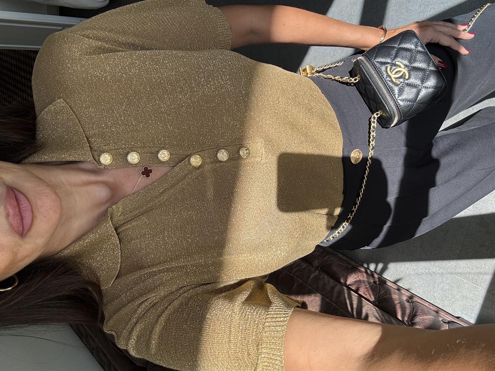 Gold Simli Kısa Kol Triko Kazak