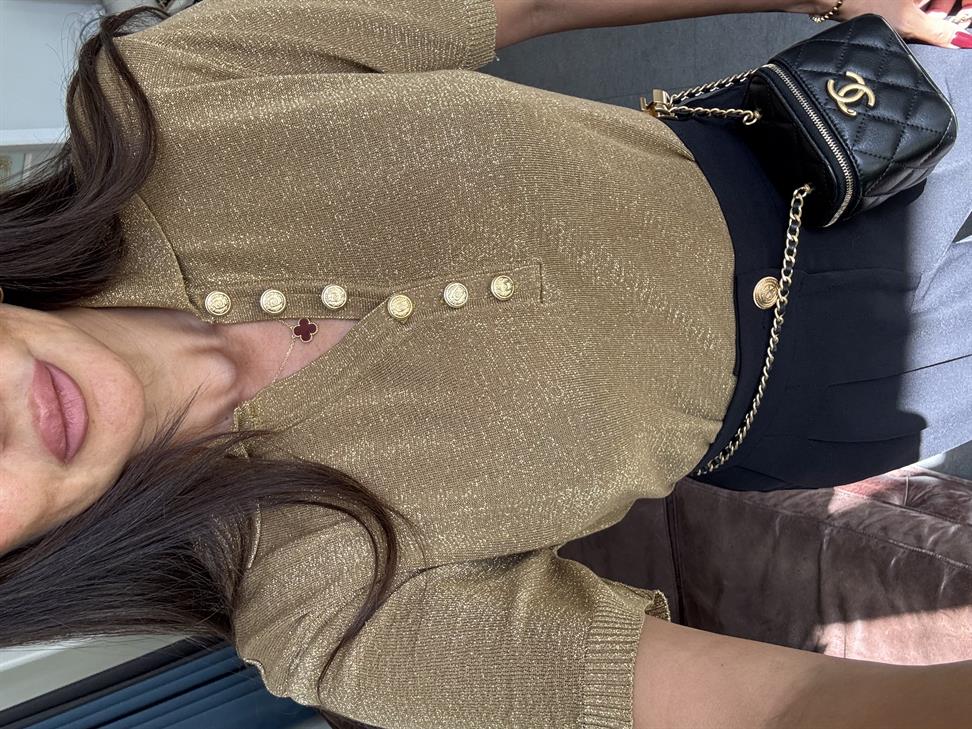 Gold Simli Kısa Kol Triko Kazak