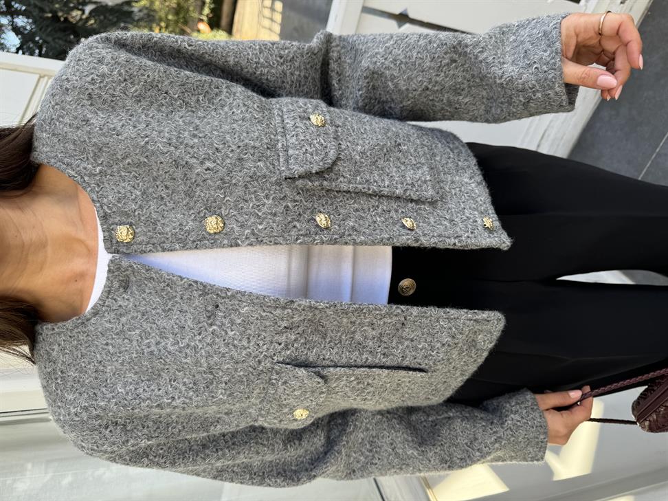 Gri 2 Cepli Gold Düğmeli Ceket