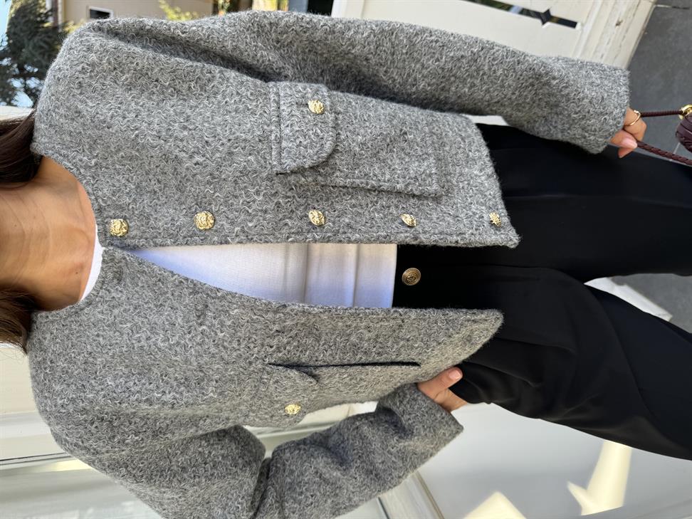 Gri 2 Cepli Gold Düğmeli Ceket