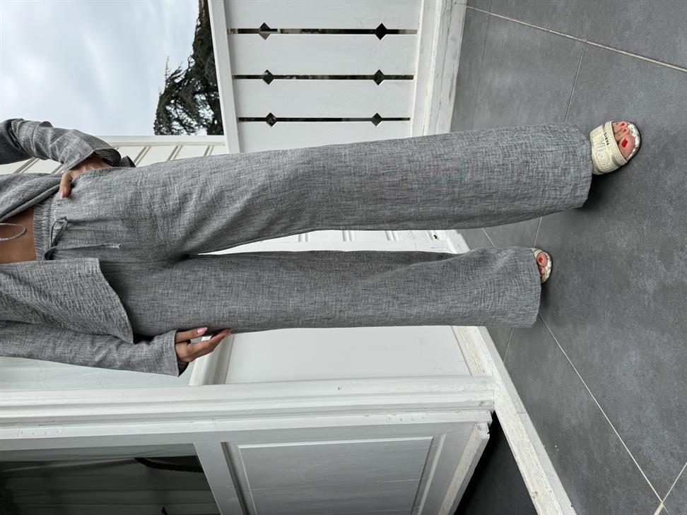 Gri Bağlamalı Gömlek Takım