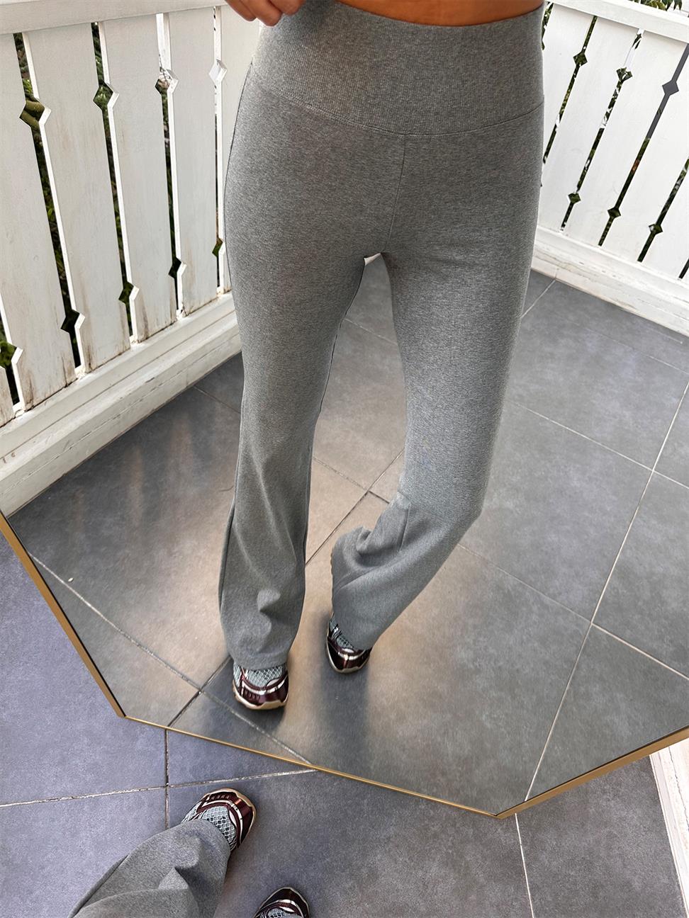 Gri Beli Fitilli İspanyol Paça Tayt Pantolon