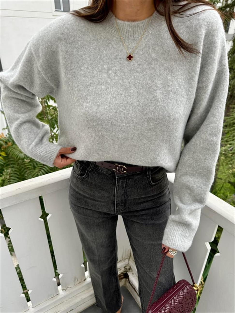 Gri Bisiklet Yaka Yumuşak Dokulu Triko Kazak