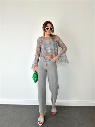 Gri Bol Paçalı Jean