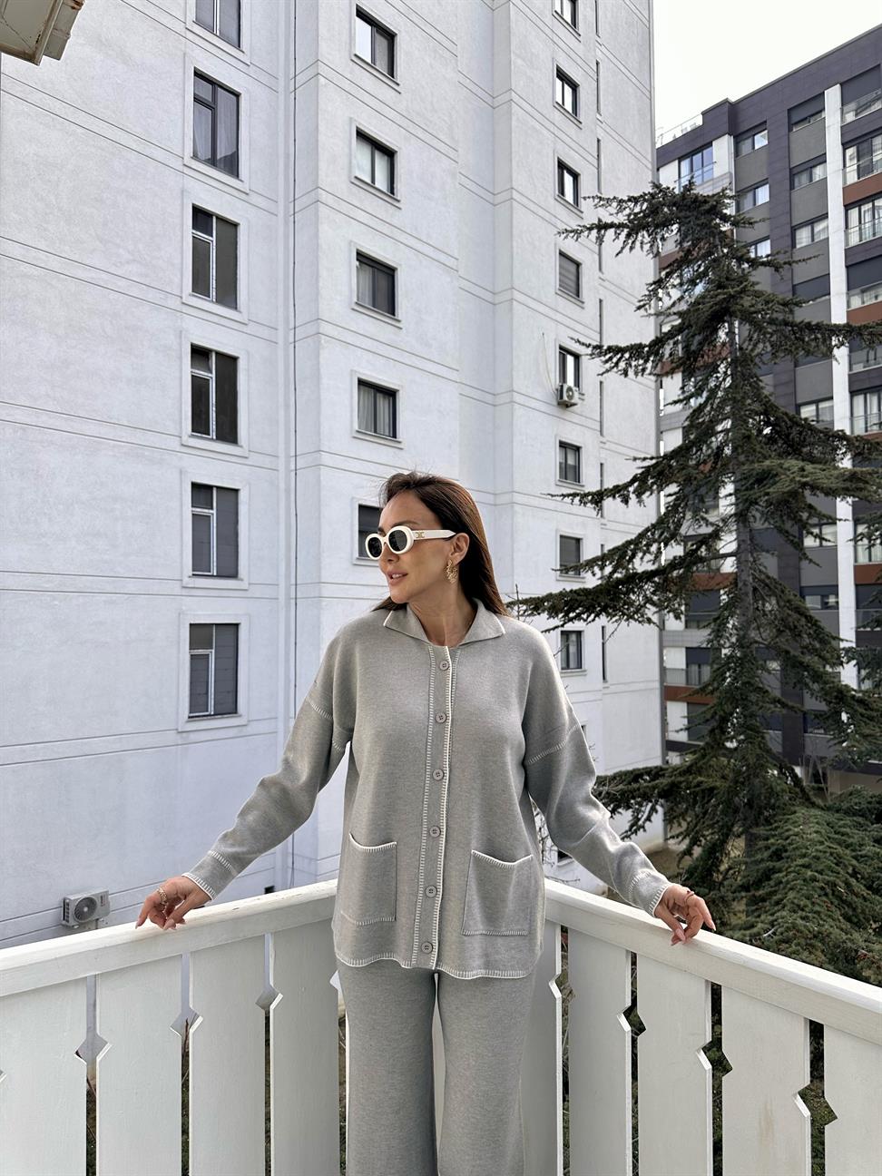 Gri Çoban Dikişli Pantolon Takım