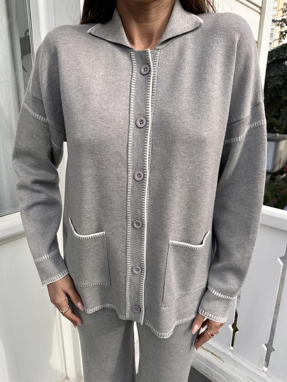 Gri Çoban Dikişli Pantolon Takım