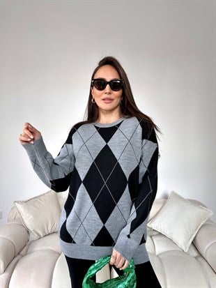 Gri Ekose Desen Kazak