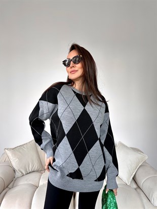 Gri Ekose Desen Kazak