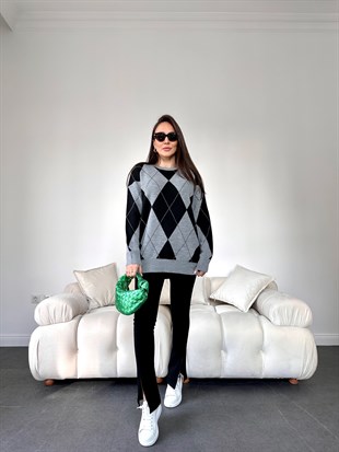 Gri Ekose Desen Kazak