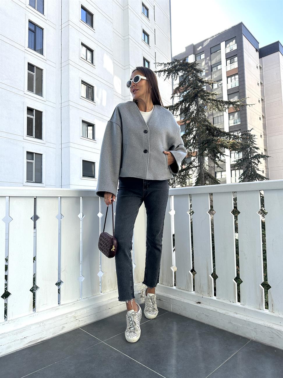 Gri İki Düğmeli Kaşe Ceket