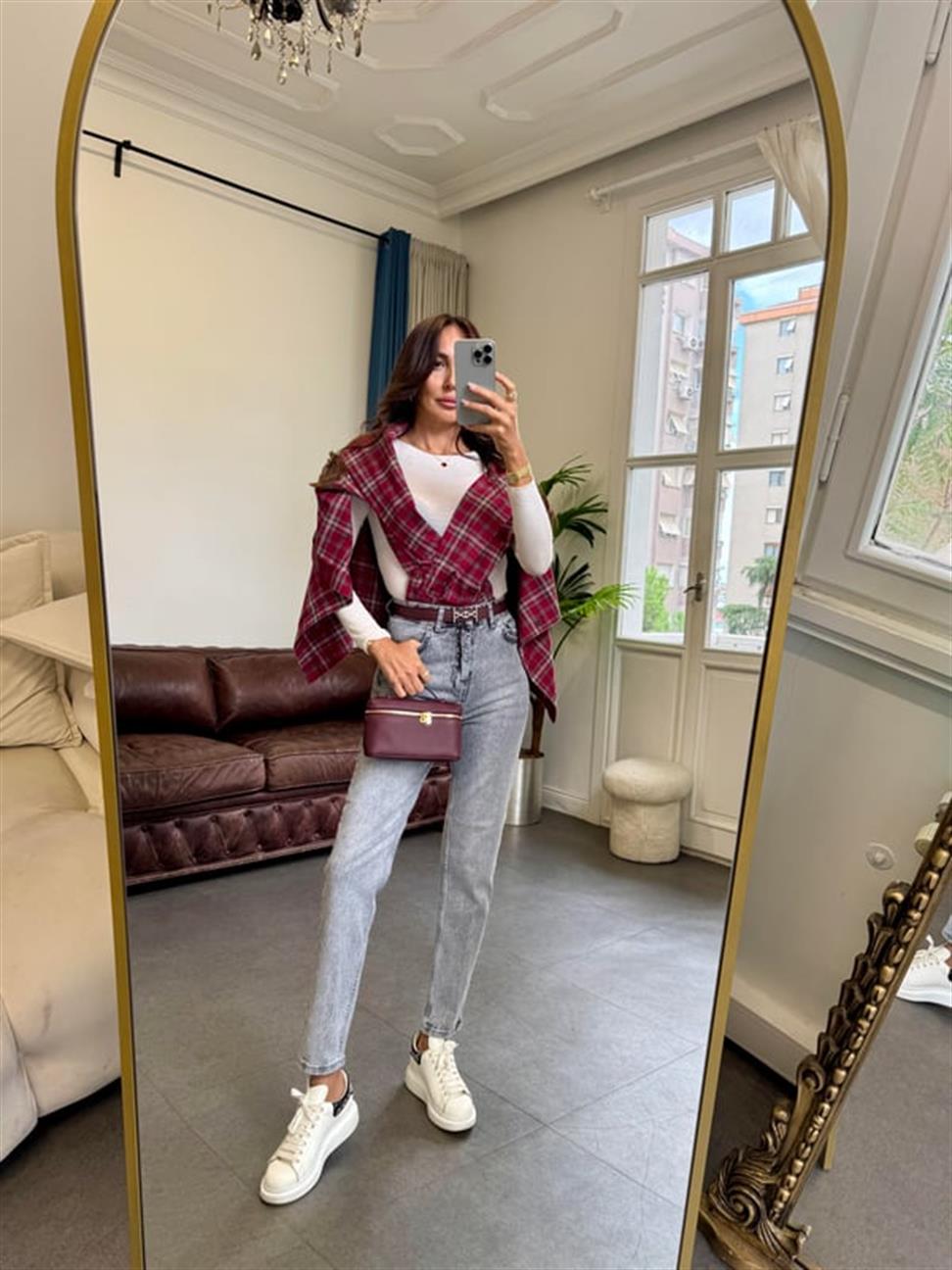 Gri Kar Yıkama Mom Pantolon