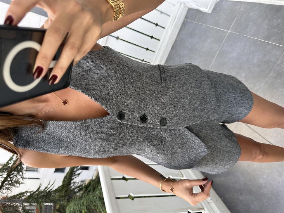 Gri Kırçıllı Kaşe Yelek Takım