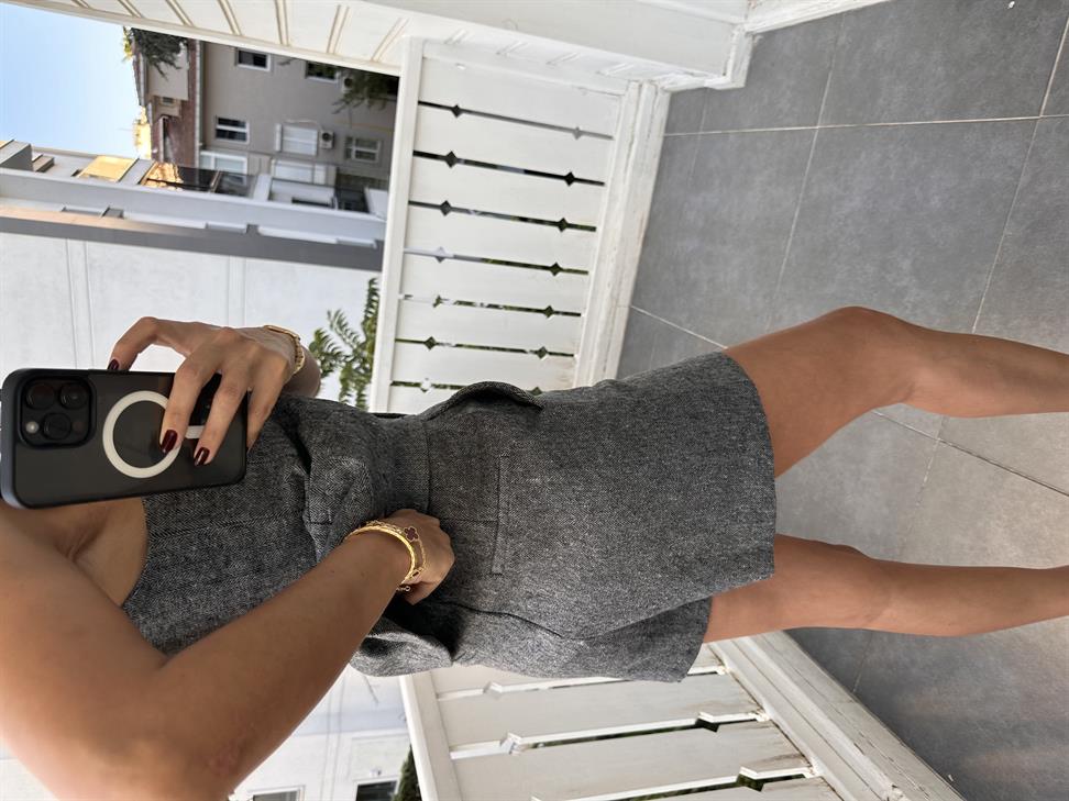 Gri Kırçıllı Kaşe Yelek Takım