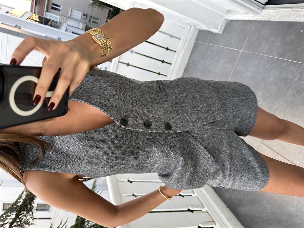 Gri Kırçıllı Kaşe Yelek Takım