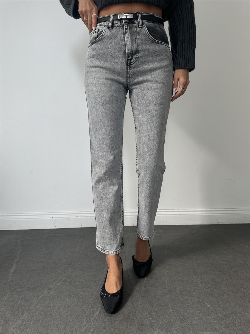 Gri Mom Fit Jean Pantolon