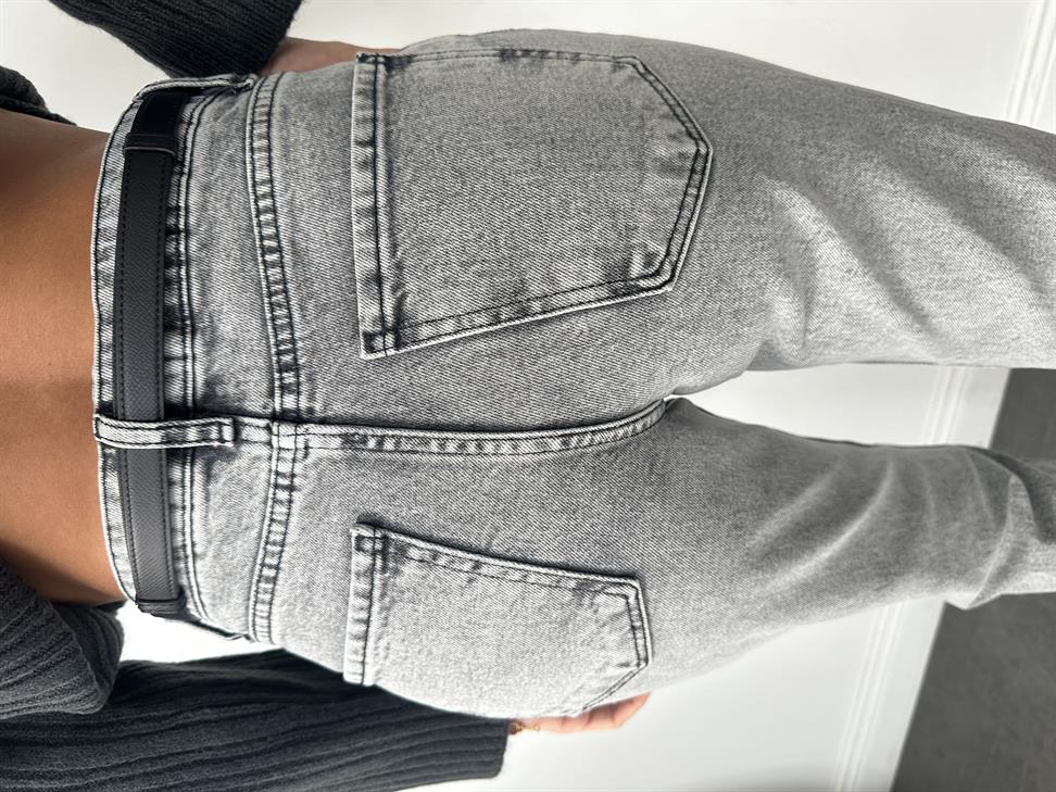Gri Mom Fit Jean Pantolon