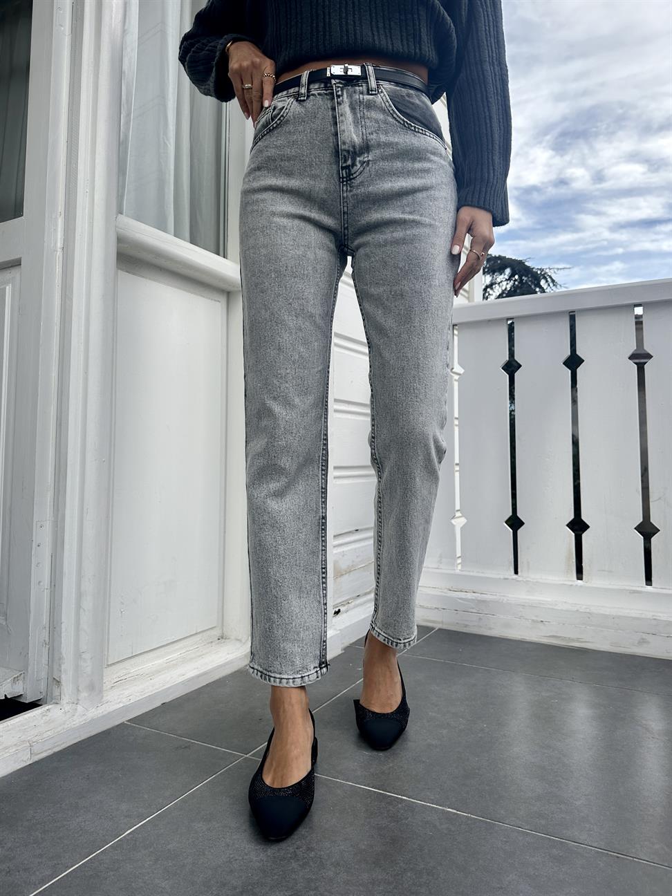 Gri Mom Fit Jean Pantolon