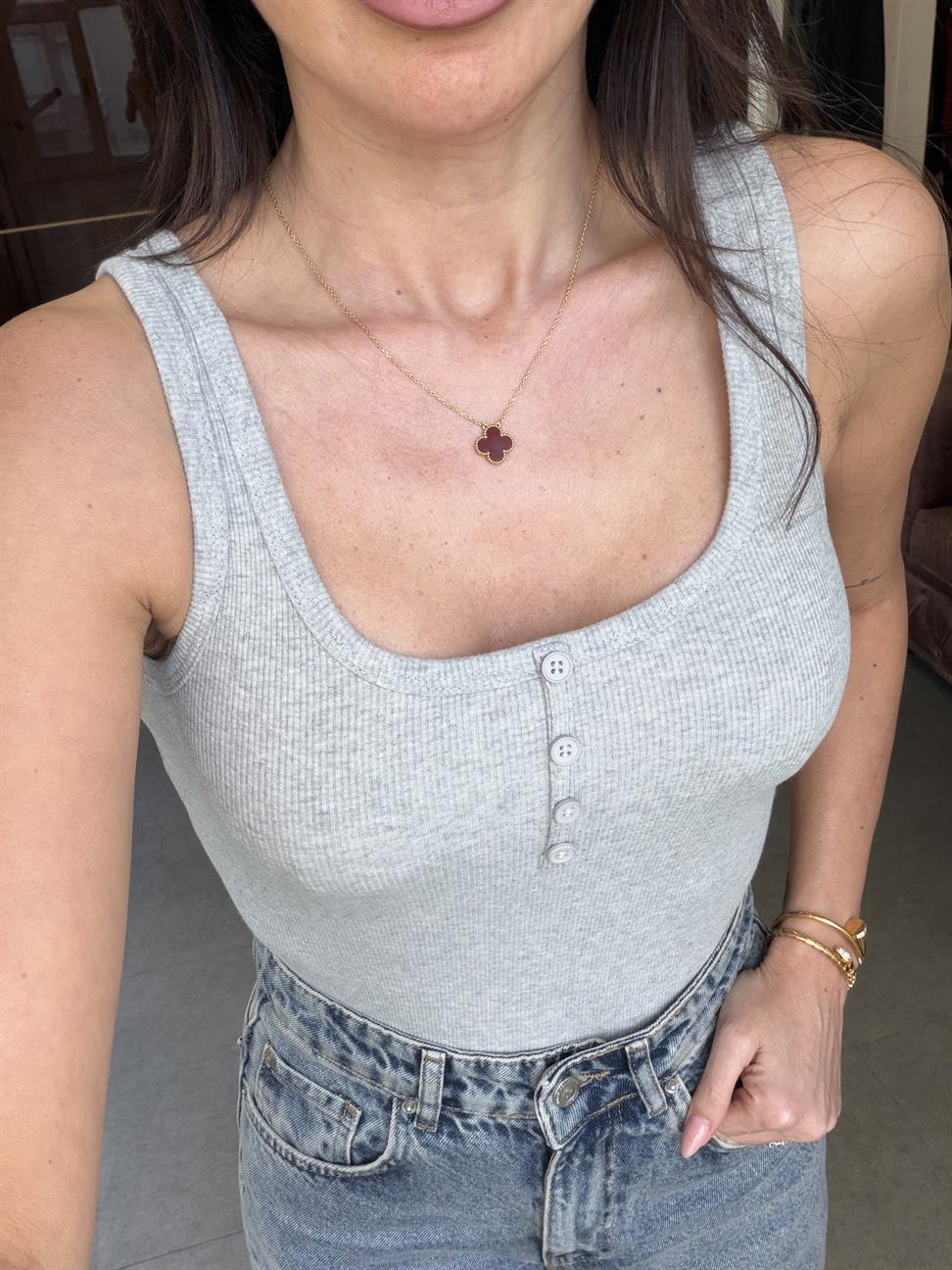 Gri Önden Düğmeli Atlet Bluz