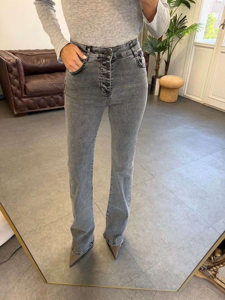 Gri Önden Düğmeli İspanyol Pantolon