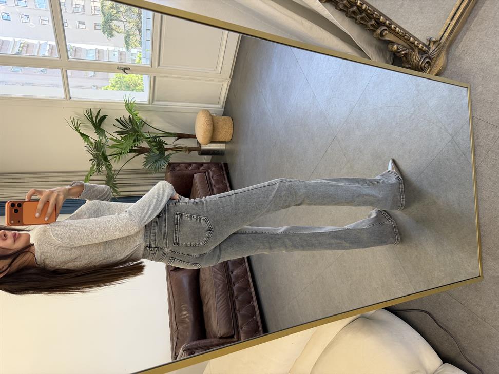 Gri Önden Düğmeli İspanyol Pantolon