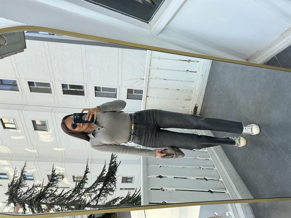 Gri Polo Yaka 3 Düğmeli Kazak