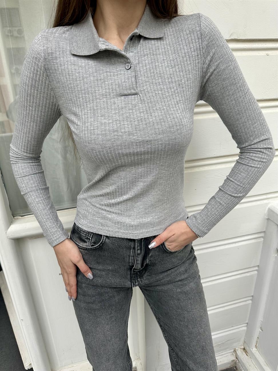 Gri Polo Yaka Basic Body