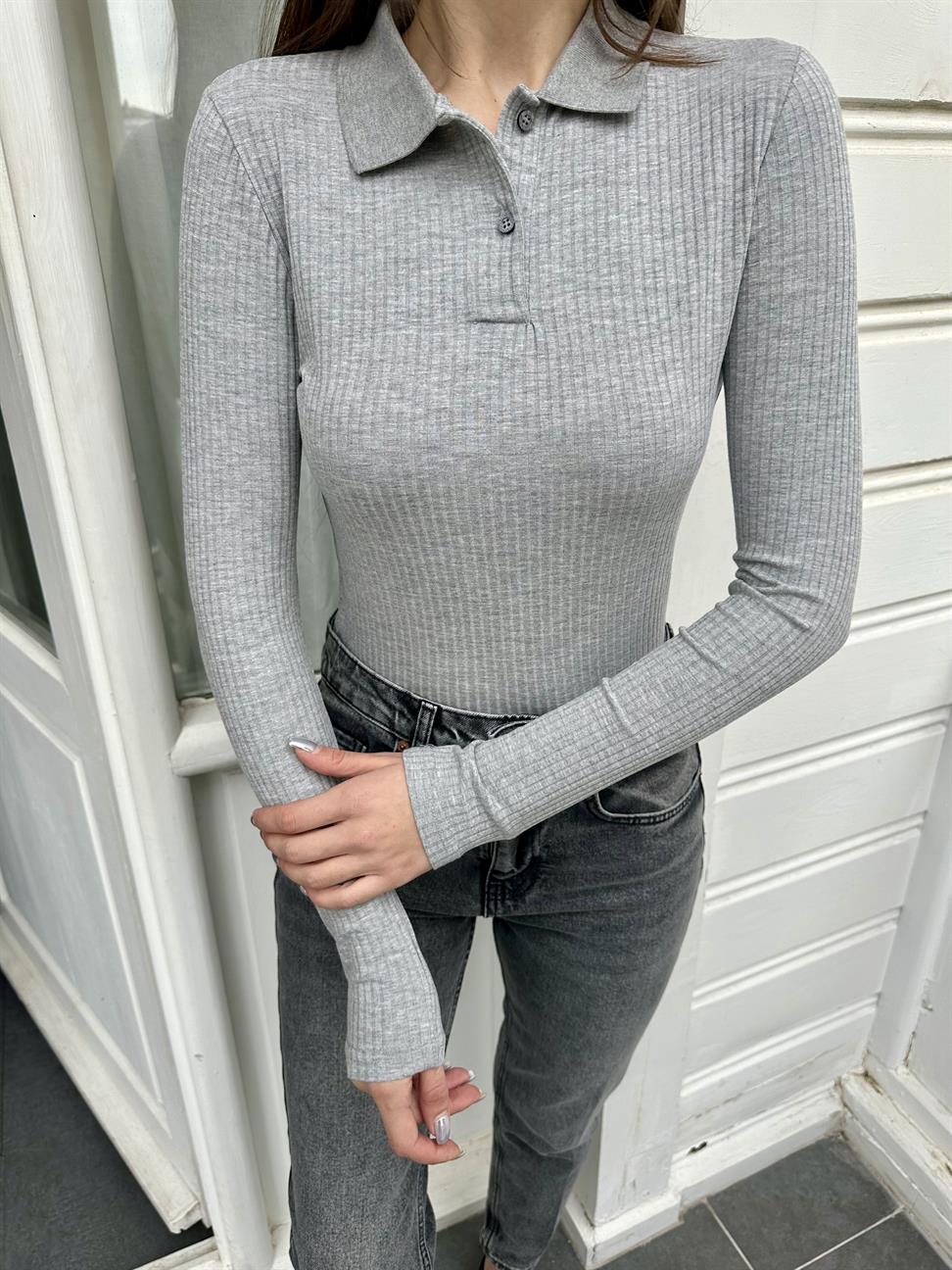 Gri Polo Yaka Basic Body
