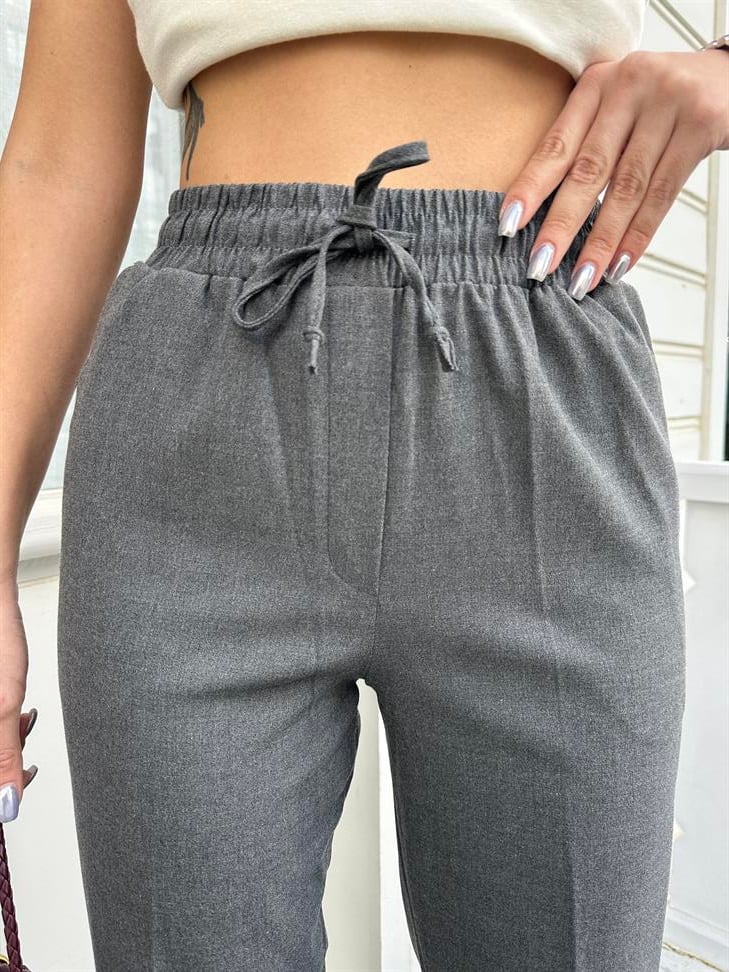 Gri Rahat Kesim Boru Paça Kumaş Pantolon