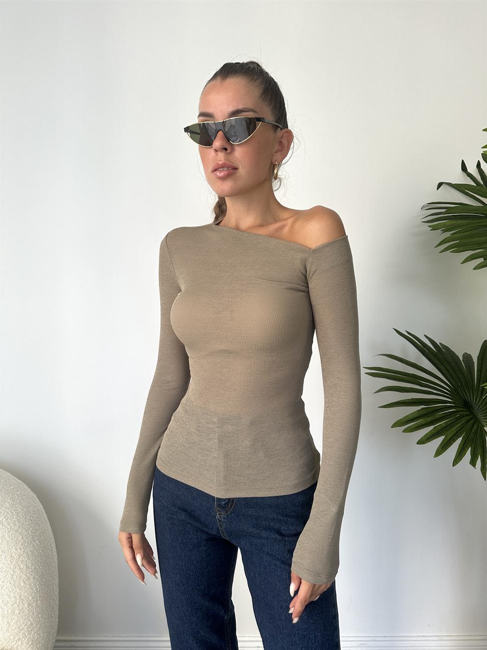 Haki Asimetrik Top Bluz