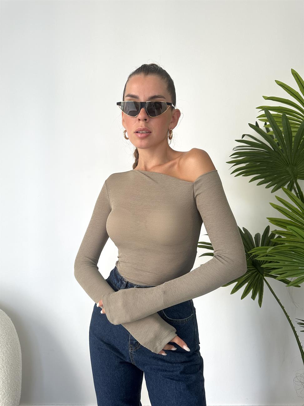 Haki Asimetrik Top Bluz