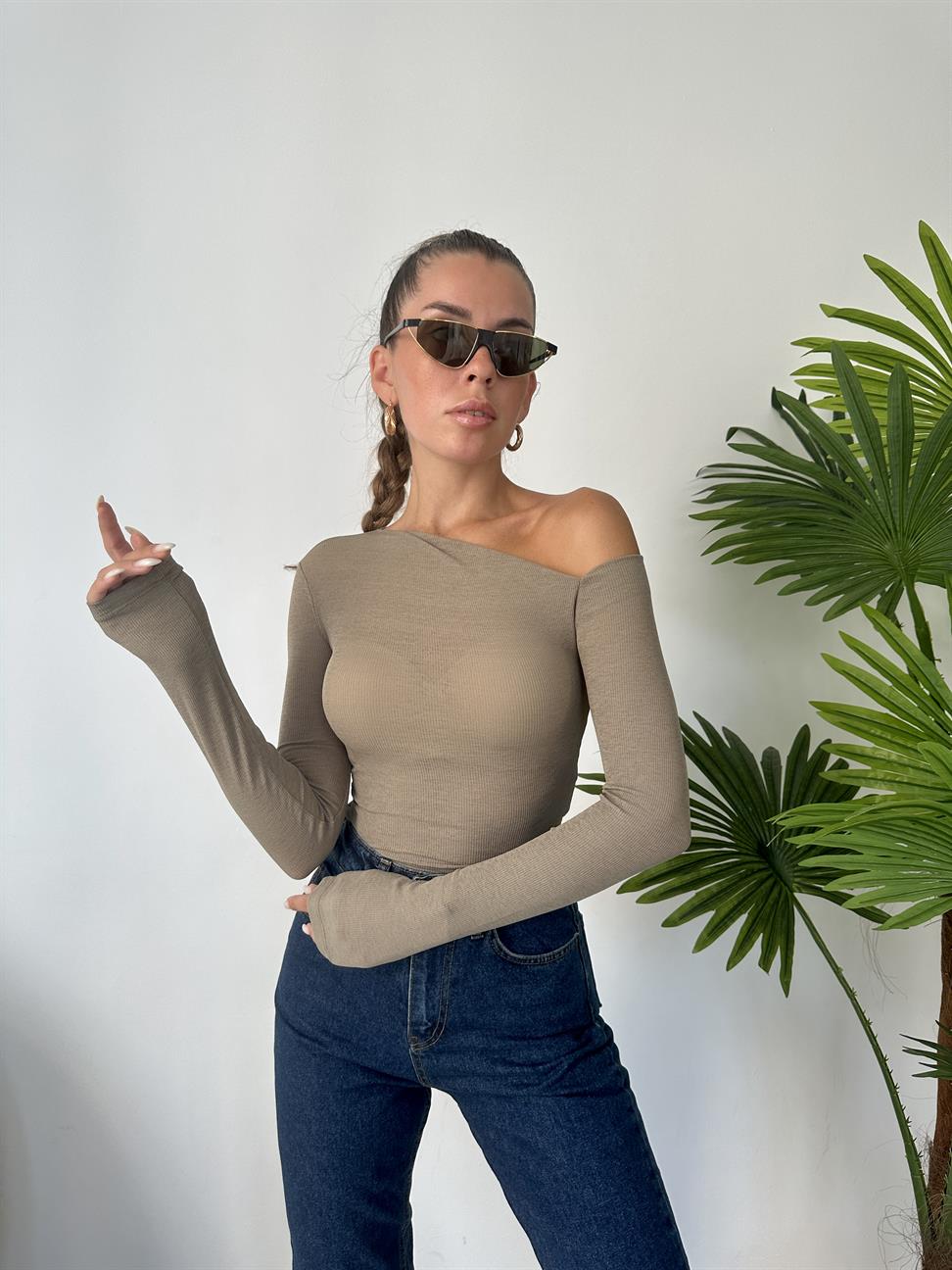 Haki Asimetrik Top Bluz