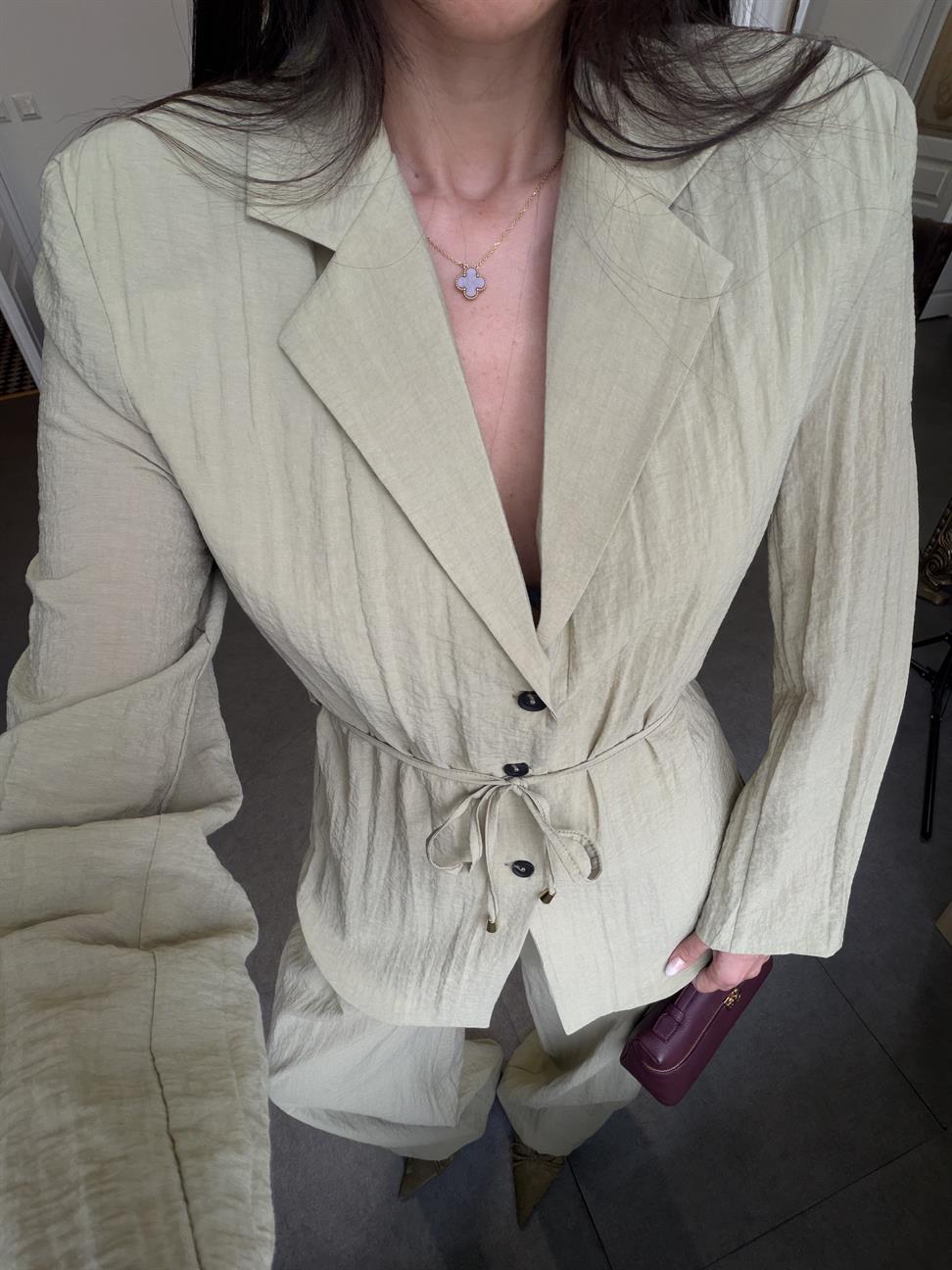 Haki Astarsız Ceket Pantolon Takım