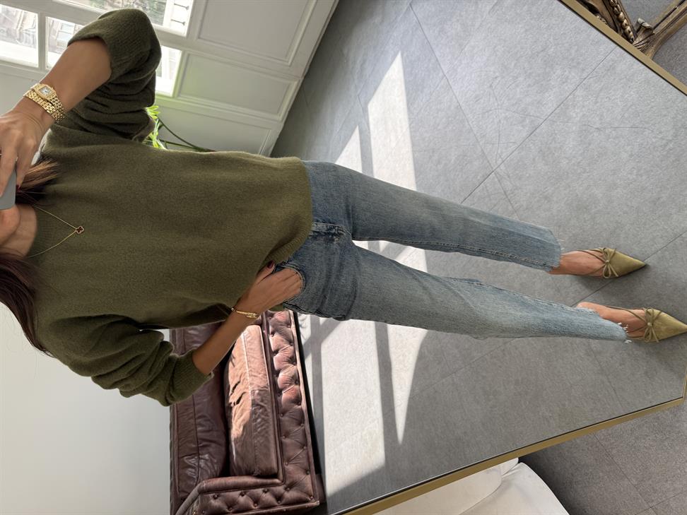 Haki Bisiklet Yaka Yumuşak Dokulu Triko Kazak