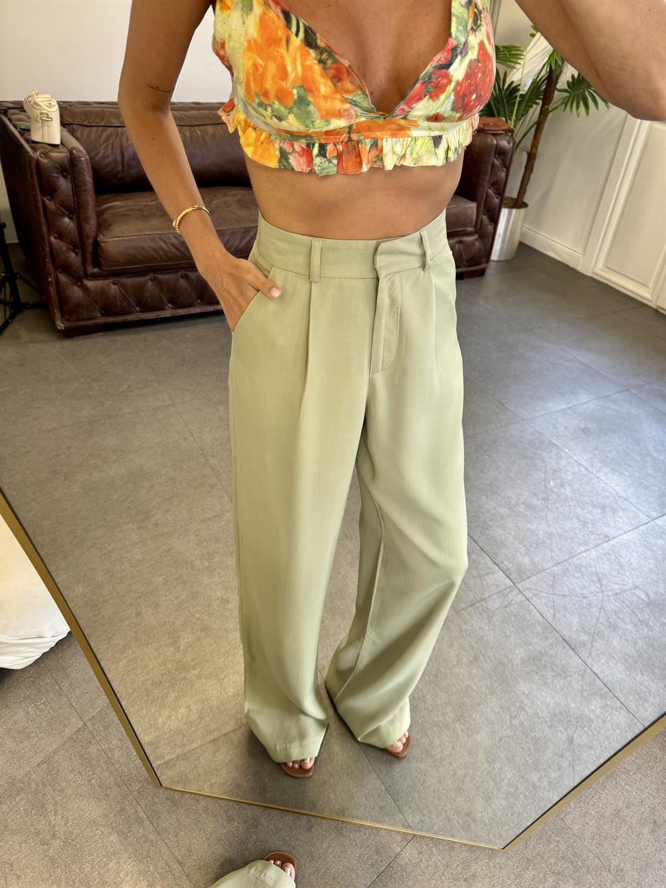 Haki Bol Paça Modal Pantolon