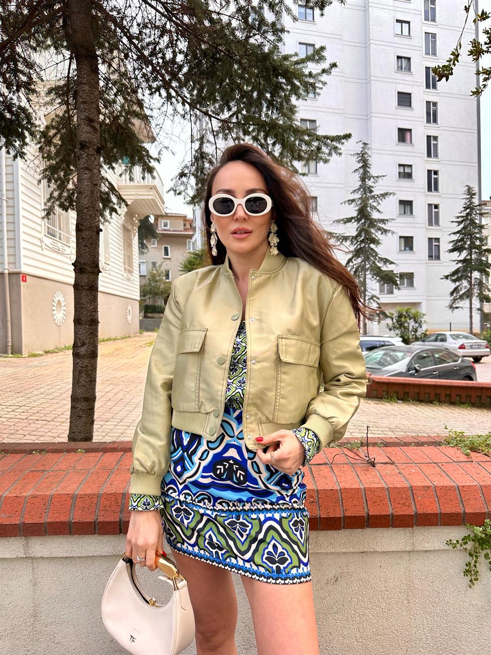Haki Çift Cepli Bomber Ceket