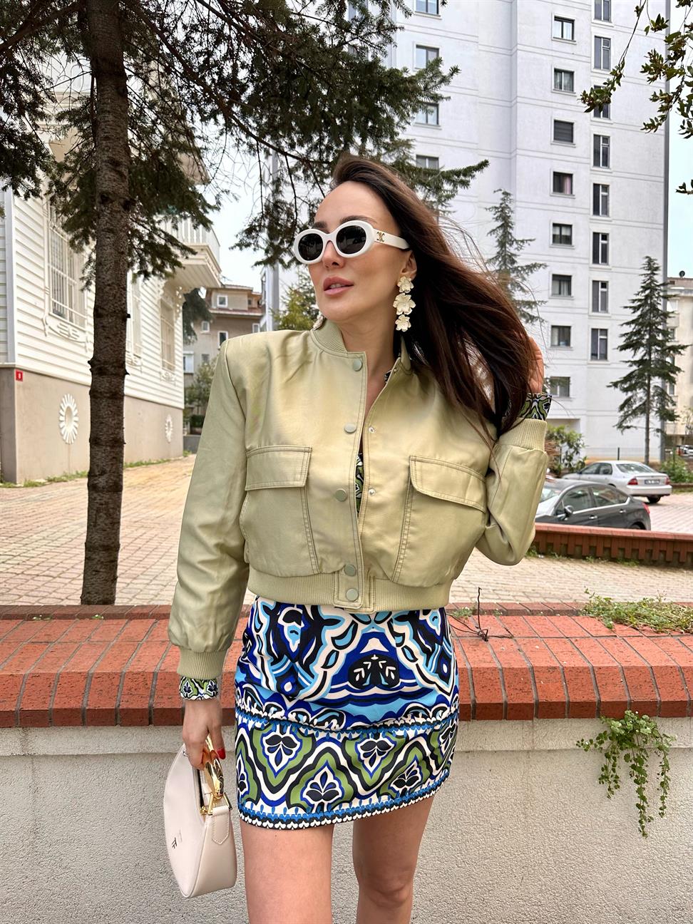 Haki Çift Cepli Bomber Ceket