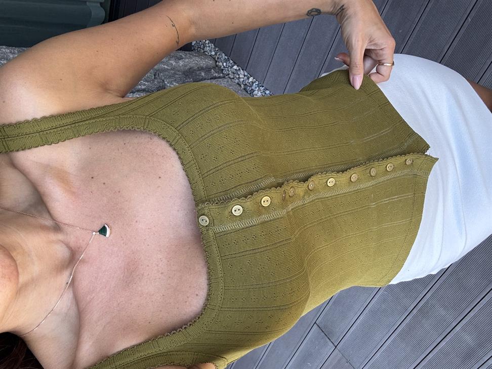 Haki Düğme Kare Yaka Bluz