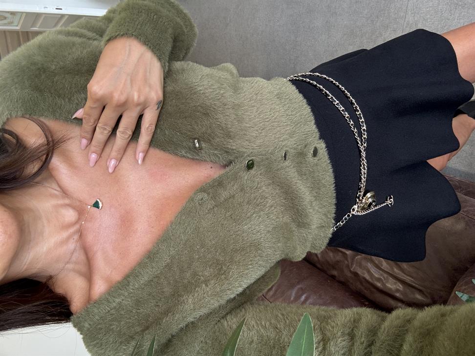 Haki Düğmeli Sakallı Hırka