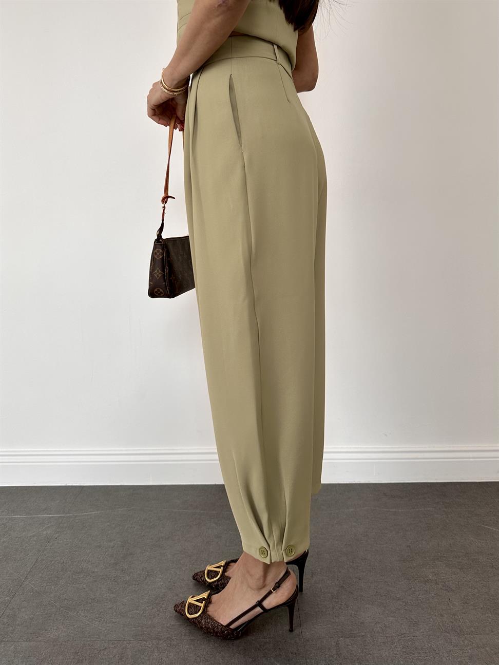 Haki Geniş Paça Kadın Kumaş Pantolon