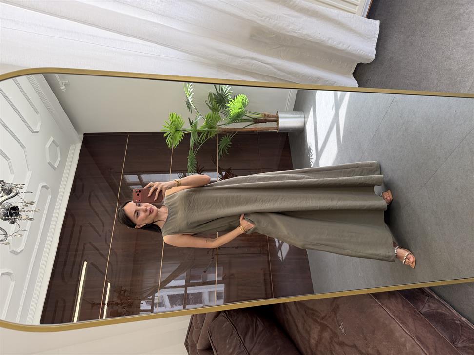 Haki Kolsuz Uzun Elbise