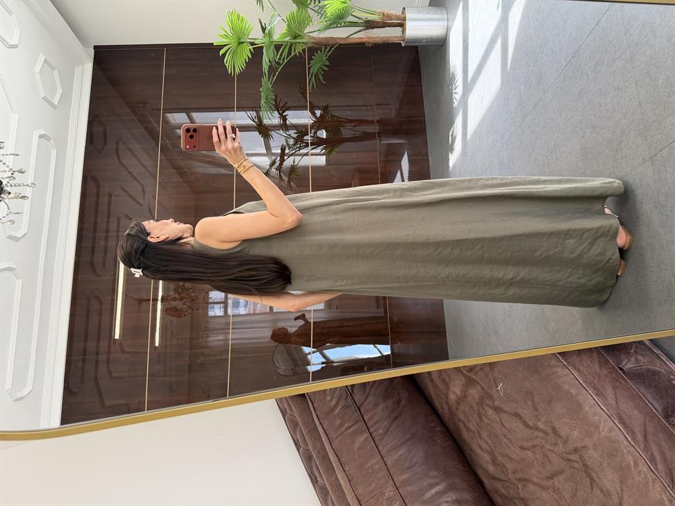 Haki Kolsuz Uzun Elbise