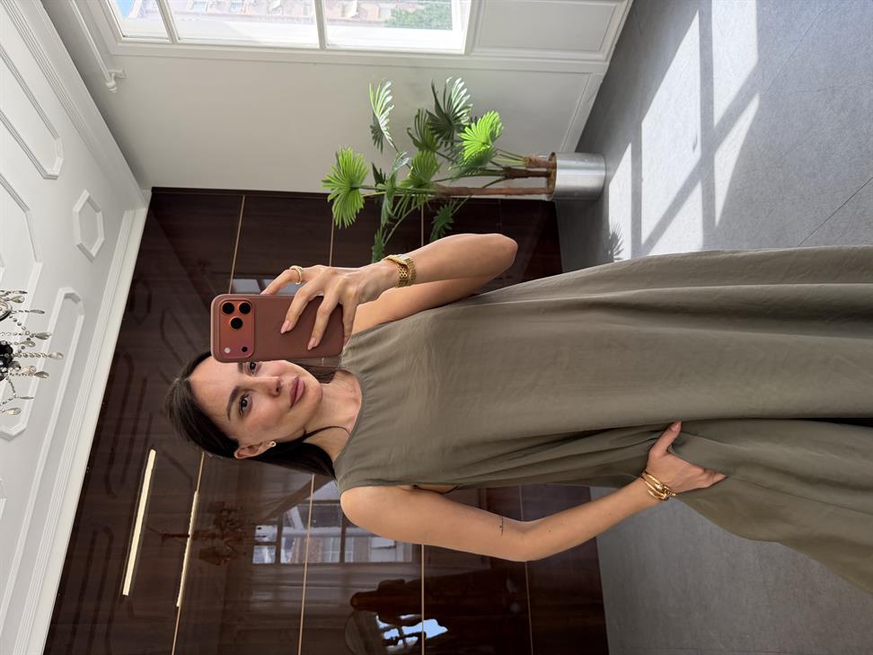 Haki Kolsuz Uzun Elbise