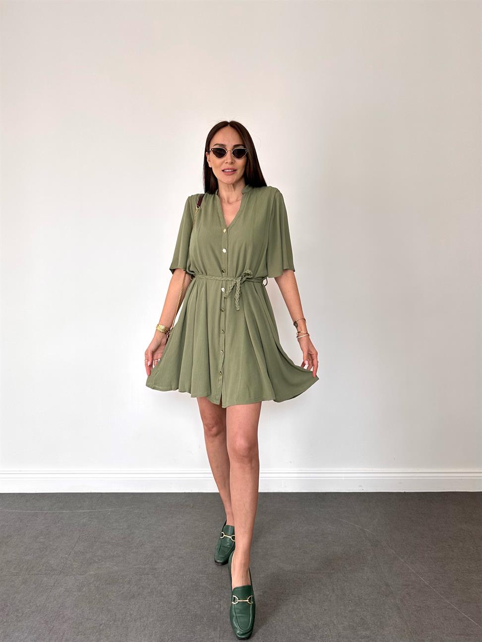 Haki Krinkıl Mendil Elbise