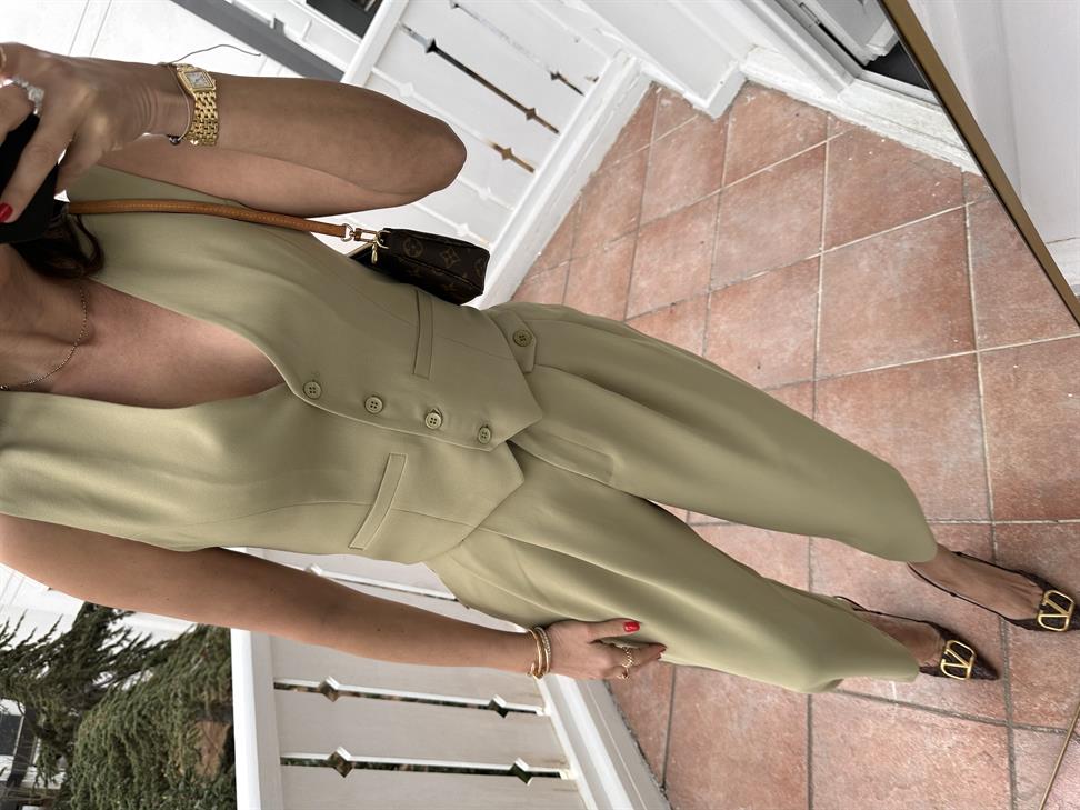 Haki Önden Düğmeli Yelek