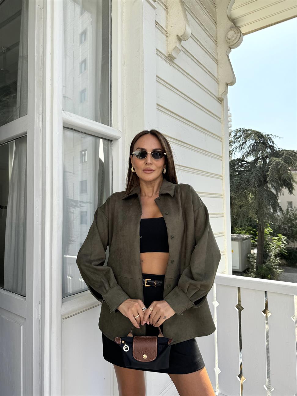 Haki Scuba Süet Brit Lastik Gömlek