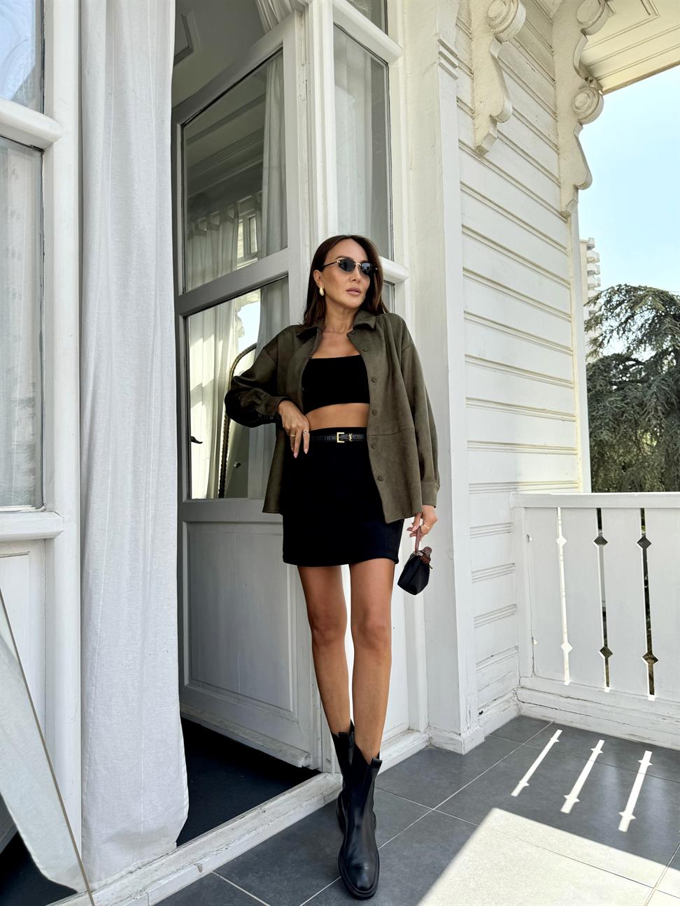 Haki Scuba Süet Brit Lastik Gömlek