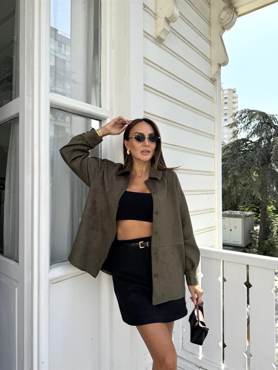 Haki Scuba Süet Brit Lastik Gömlek