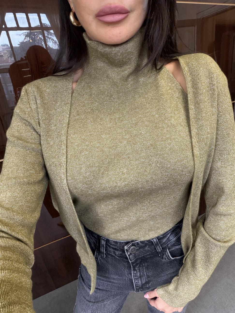 Haki Tasarım Bluzlu Hırka